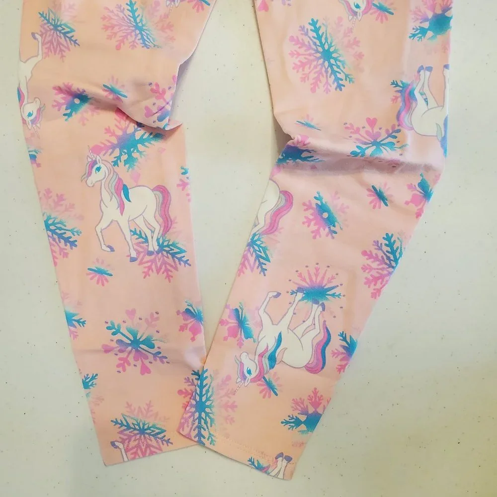 FabKIDS Girls Pink Unicorn Snowflake Leggings - Picture 6 of 8